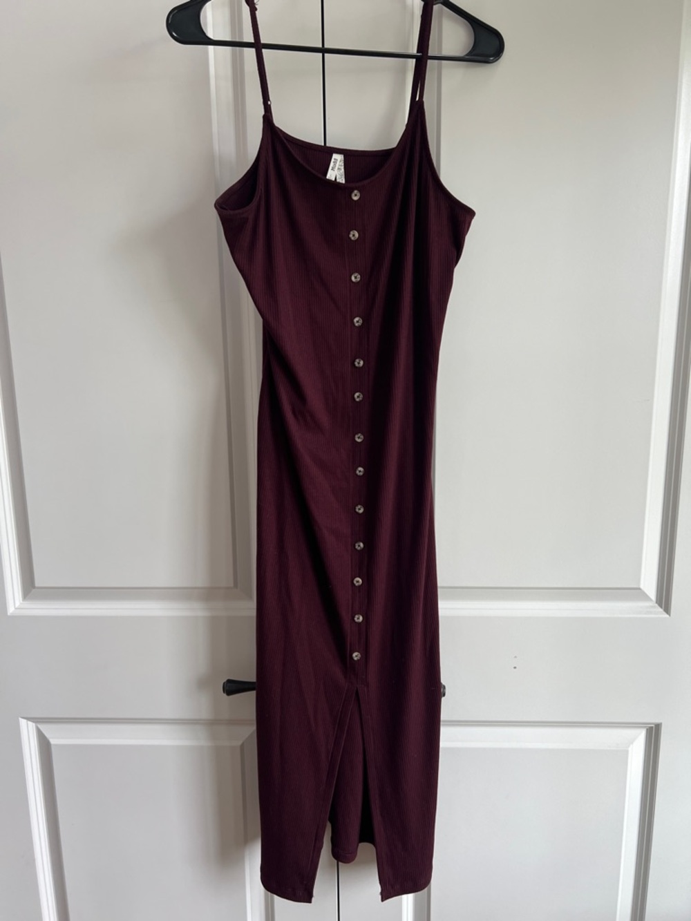 Mudd Burgundy Button-Front Ribbed Midi Dress